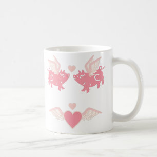 Kute Flying Kissing Winged Roze Pigs Hearts Koffiemok