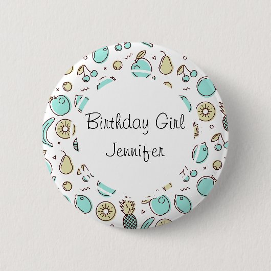 Kute Fruit Pattern Summery Line Drawing Birthday Ronde Button 5,7 Cm (Voorkant)