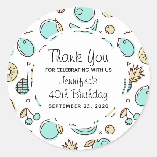 Kute Fruit Pattern Summery Line Drawing Birthday Ronde Sticker (Voorkant)