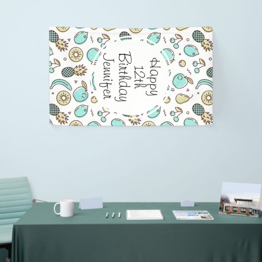 Kute Fruit Pattern Summery Line Drawing Birthday Spandoek (Beurs)