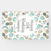 Kute Fruit Pattern Summery Line Drawing Birthday Spandoek (Horizontaal)