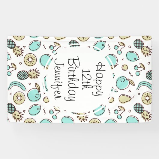 Kute Fruit Pattern Summery Line Drawing Birthday Spandoek (Horizontaal)