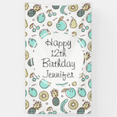 Kute Fruit Pattern Summery Line Drawing Birthday Spandoek (Verticaal)