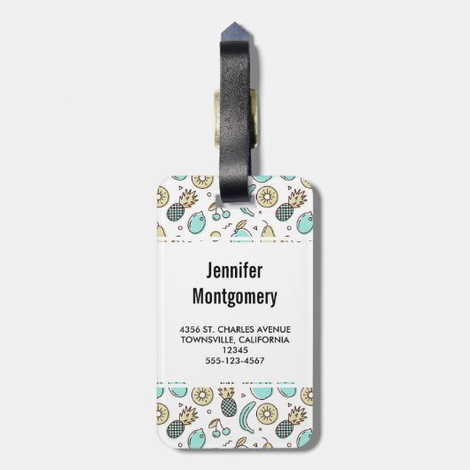 Kute Fruit Pattern Summery Line Tekening Monogram Bagagelabel (Achterkant verticaal)