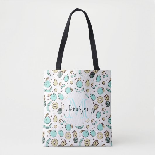 Kute Fruit Pattern Summery Line Tekening Monogram Draagtas (Voorkant)