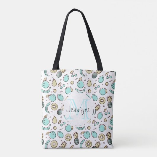 Kute Fruit Pattern Summery Line Tekening Monogram Draagtas (Achterkant)