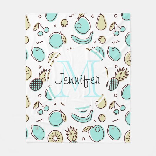 Kute Fruit Pattern Summery Line Tekening Monogram Fleece Deken (Voorkant)