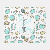 Kute Fruit Pattern Summery Line Tekening Monogram Fleece Deken (Voorkant (Horizontaal))