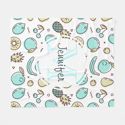 Kute Fruit Pattern Summery Line Tekening Monogram Fleece Deken (Voorkant (Horizontaal))