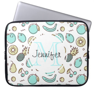 Kute Fruit Pattern Summery Line Tekening Monogram Laptop Sleeve