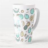 Kute Fruit Pattern Summery Line Tekening Monogram Latte Mok (Rechterhoek)