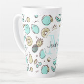 Kute Fruit Pattern Summery Line Tekening Monogram Latte Mok (Linkerhoek)