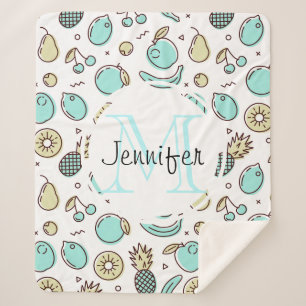 Kute Fruit Pattern Summery Line Tekening Monogram Sherpa Deken