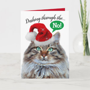 Kute Funny Dashing door de sneeuwkat Feestdagen Kaart