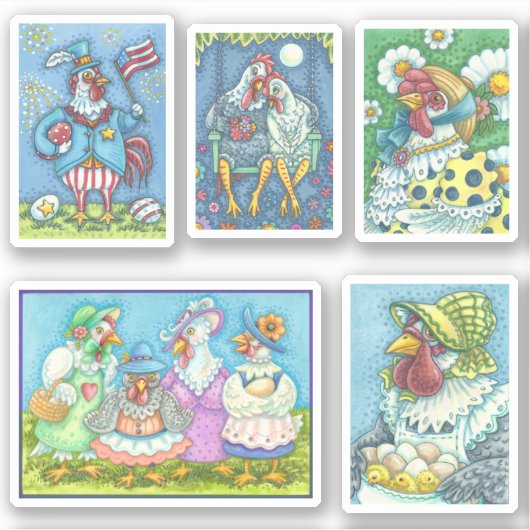KUTE FUNNY ROOSTERS, CHICKENS EN HENS STICKER (Voorkant)