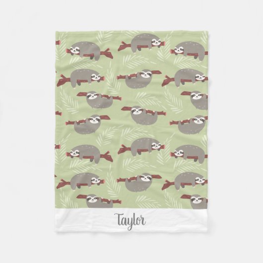 Kute Funny Sloth Hanging in Tree Custom Name Text Fleece Deken (Voorkant)