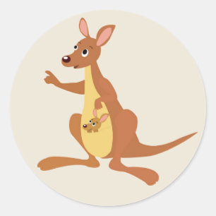 Kute geanimeerde Kangaroo met baby Ronde Sticker
