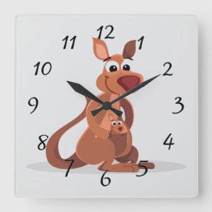 Kute geanimeerde Kangaroo met baby Vierkante Klok