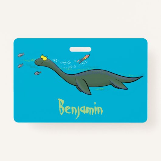 Kute, gelukkig zee monsterplesiosaur cartoon badge (Voorkant)
