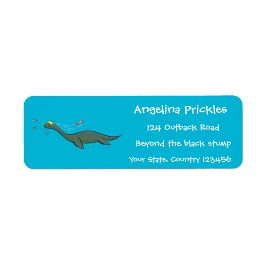 Kute, gelukkig zee monsterplesiosaur cartoon etiket (Voorkant)