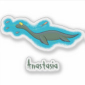 Kute, gelukkig zee monsterplesiosaur cartoon sticker (Voorkant)