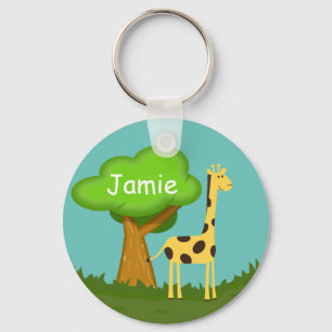 Kute giraffe en boom kunst gepersonaliseerde sleut sleutelhanger