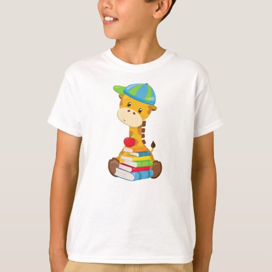 Kute Giraffe, Giraffe naar school, boeken T-shirt (Voorkant)