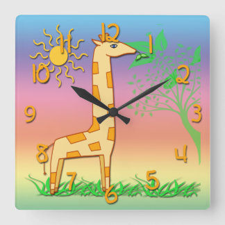 Kute Giraffe Kind Square Wall klok