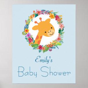 Kute Giraffe met een Floral Wreated Baby shower Poster