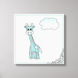 Kute Giraffe met hart en wolken Canvas Afdruk