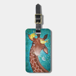 Kute Giraffe met vogels Bagagelabel
