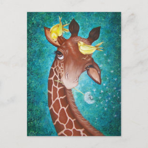 Kute Giraffe met vogels Briefkaart