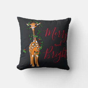 Kute Giraffe tekening, festive red green garland Kussen
