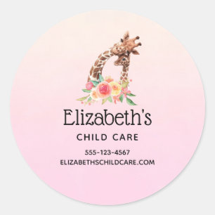 Kute Giraffe Waterverf Mam & Baby Business Ronde Sticker
