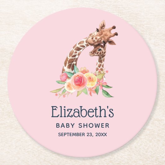 Kute Giraffe Waterverf Mam & nieuwe babydouche Ronde Kartonnen Onderzetter (Voorkant)
