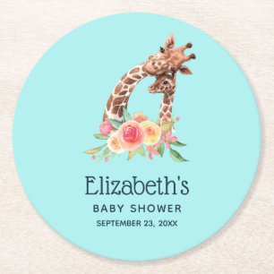 Kute Giraffe Waterverf Mam & nieuwe babydouche Ronde Kartonnen Onderzetter