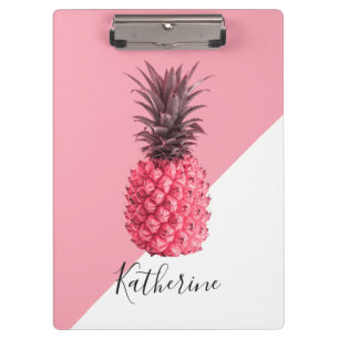 Kute girale tropische roze en witte ananas klembord