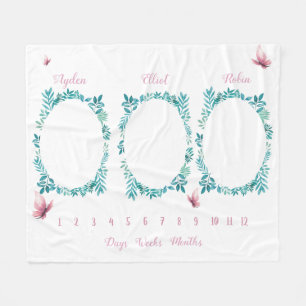 Kute girale waterverf florale triplets mijlpaal fleece deken