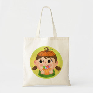 Kute girl in een kostuum van Pumpkin Halloween Tote Bag