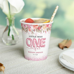 Kute Girl Little Miss One-derful 1st Birthday Papieren Bekers