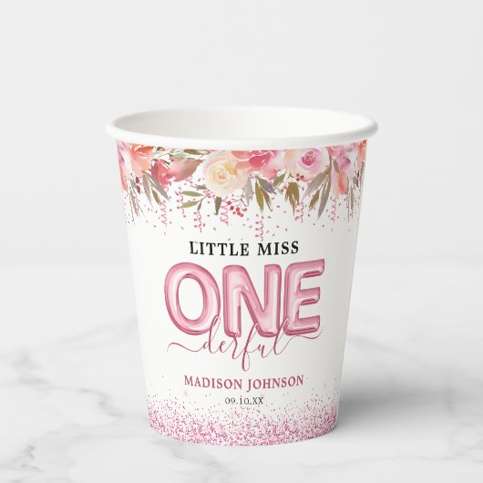 Kute Girl Little Miss One-derful 1st Birthday Papieren Bekers (Achterkant)