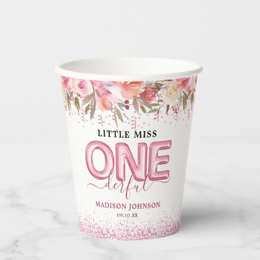 Kute Girl Little Miss One-derful 1st Birthday Papieren Bekers (Voorkant)