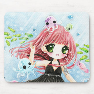 Kute girl met kawaii octopus en vis muismat