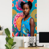 Kute girl met vogeltanktop poster (Thuiskantoor)