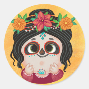 Kute girl op een dag van het Dead Halloween kostuu Ronde Sticker