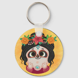 Kute girl op een dag van het Dead Halloween kostuu Sleutelhanger