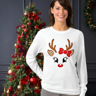 Kute Girl Reindeer Face Long Mope T-shirt