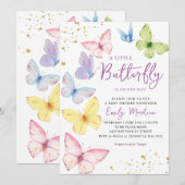 Kute girl roze een klein vlinderlijk baby shower kaart (Voorkant / Achterkant)