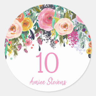 Kute Girls 10e verjaardag Pink Flower Peach Ronde Sticker