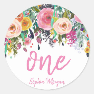 Kute Girls 1e verjaardag roze bloemperk Ronde Sticker
